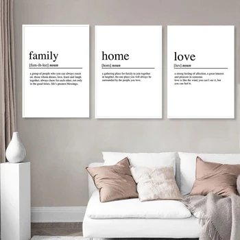 Семеен цитат за любовта, черно-бял офис печат плакат за всекидневната, Домашен, семеен знак, съвременно стенно изкуство, картини върху платно