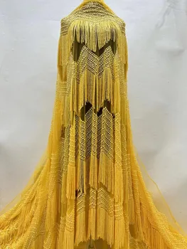 Златна луксозна Африканска лейси плат с пайети, расшитая мъниста, 2023 Благородна сватбата булката в нигерия стил, бродерия за младоженци, френски тюл, шиене