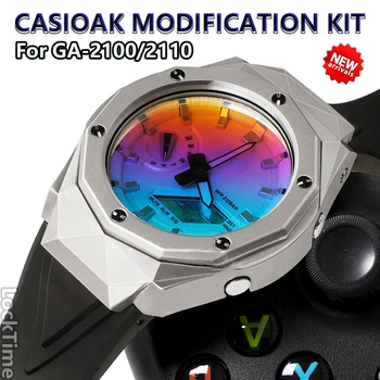 Casioak министерството на отбраната Kit за GA2100/2110 Метален Bezel за Casioak GA2100 Поколение Модификация Гумен Корпус часовник с Каишка от стомана GA-2110