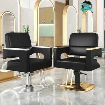 Специално коса стол за интериора на 2023 г., Нов Въртящ се на 360 ° Голям работен седалков Лифт, Салонное стол за подстригване на коса, Лесно луксозно Кресло от черно Злато