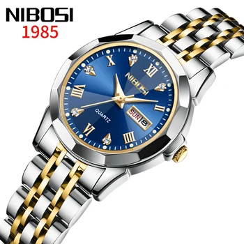 Луксозни дамски кварцови часовници на марката NIBOSI от неръждаема стомана, водоустойчив, с нежна датата на седмица, дамски ръчни часовници Relogio Feminino