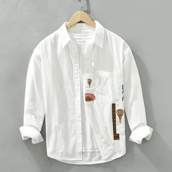 6731 Пролет Есен, по Нова мода памучен риза с творчески анимационни принтом, мъжки ежедневни блуза в стил мозайка в стил ретро, върховете в свеж стил