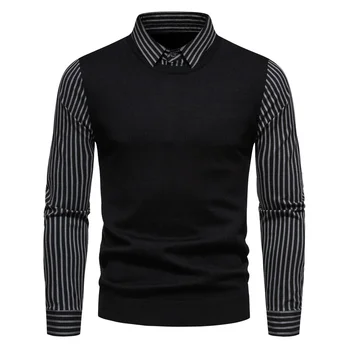 Есенно-зимния нов трико с мъжки подплата, модерно срастване на фалшиви ризата от две части, пуловера, пуловери